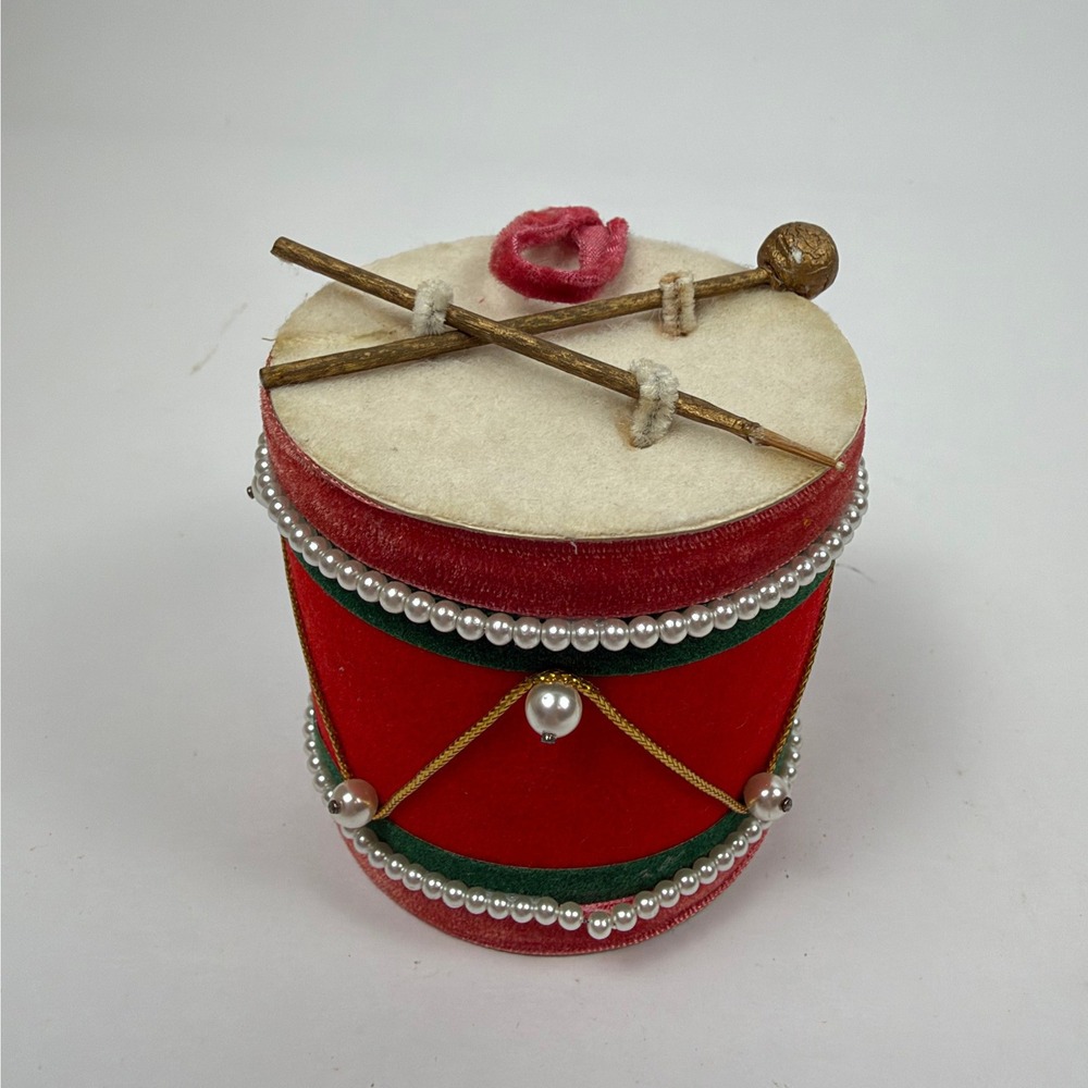 Vintage Velvet Toy Drum Christmas Ornament – Small – Red & Gold Holiday Decor